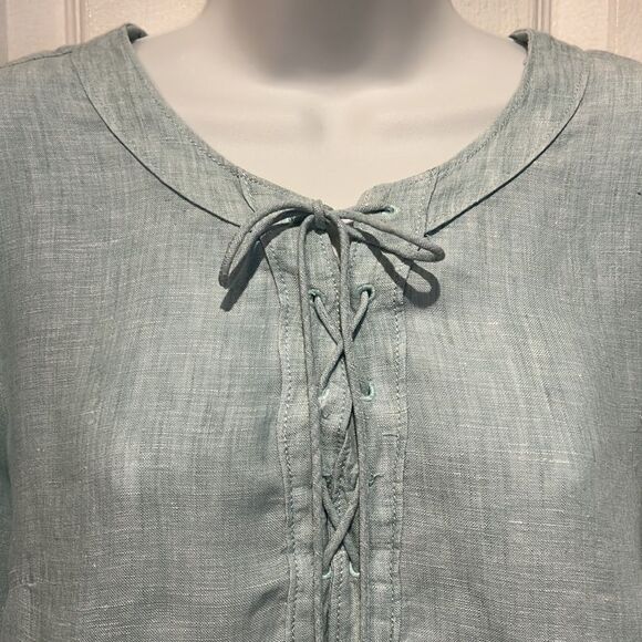 Maeve‎ by Anthropologie 100% Linen Lace Up Top in Seafoam Size 8 (fits larger) - Picture 2 of 14